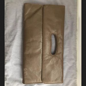 Brown taupe-leather clutch by Hobo